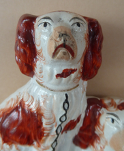 Load image into Gallery viewer, Antique Staffordshire King Charles Spaniel Dogs Sitting on Top of a Barrel. Genuine Victorian Figurine
