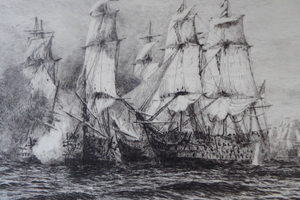ORIGINAL ETCHING: William Lionel Wyllie (1851 – 1931) Battle of Trafalgar; c 1920. Pencil Signed