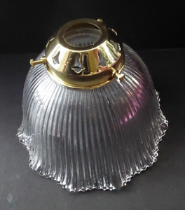 ANTIQUE Edwardian HOLOPHANE Style Ribbed Glass Lamp Shade 