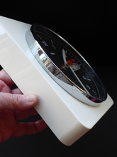 Load image into Gallery viewer, Vintage 1970s White Plastic and Chrome Wall Clock. Good Vintage Condition with Second Hand &amp; Date Window. Battery Operated
