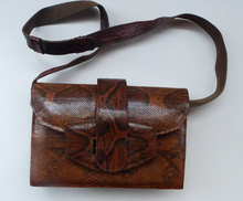 Load image into Gallery viewer, Fine Vintage Snakeskin Shoulder Bag. With long strap &amp; interesting flap closure. Clean with no Damages
