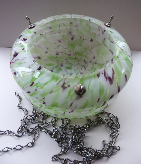 1930s Glass Hanging Goldfish Bowl or Flycatcher Lampshade. Opaque Glass with Tutti Frutti Splatters
