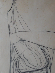 1960s Nigel Lambourne Black Chalk Nude Study Drawing