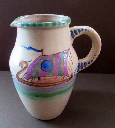 Vintage Mid Century Honiton Pottery Jug with Viking Galleon Design