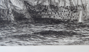 ORIGINAL ETCHING: William Lionel Wyllie (1851 – 1931) Battle of Trafalgar; c 1920. Pencil Signed