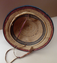 Load image into Gallery viewer, Vintage AFRICAN (Ghana) Woven Straw &amp; Leather FULANI Hat with Straps. Nice, clean condition
