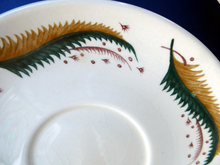 Load image into Gallery viewer, 1950s Vintage Susie Cooper Pottery BRACKEN PATTERN. Rare Set of FOUR Soup Bowls &amp; Saucers
