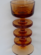 Load image into Gallery viewer, Stylish 1970s SHERINGHAM WEDGWOOD GLASS Topaz or Amber Candlestick by Stennett-Wilson. 6 inches high

