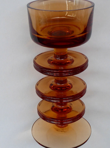 Stylish 1970s SHERINGHAM WEDGWOOD GLASS Topaz or Amber Candlestick by Stennett-Wilson. 6 inches high