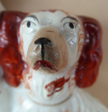 Load image into Gallery viewer, Antique Staffordshire King Charles Spaniel Dogs Sitting on Top of a Barrel. Genuine Victorian Figurine
