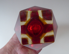 Load image into Gallery viewer, Vintage 1960s MURANO Mandruzzato Sommerso Facet Cut Vase. Double Cased with Red and Yellow Layers
