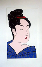 Load image into Gallery viewer, Vintage 1970s LARGE Original Screenprint of a Japanese Lady: Lass of Innocence; Signed by the artist. Quirky POP ART Style
