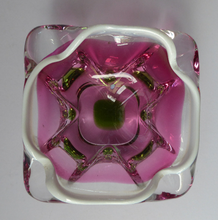 Load image into Gallery viewer, Josef HOSPODKA / Chribska; Czechoslovakia. Vintage 1960s Bowl with Green and Cranberry Colours Cased in Clear - with white rim
