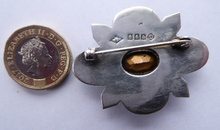 Load image into Gallery viewer, SCOTTISH SILVER: Vintage Agate Brooch with 1952 Glasgow Hallmark. Brooch set with Coloured Agates and Dark Amethyst
