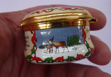 Load image into Gallery viewer, 1990 Halcyon Days Enamels Christmas Box. Good King Wenceslas. Excellent Vintage Condition
