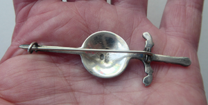 1950s SCOTTISH SILVER BROOCH. Vintage Lapel Brooch or Miniature Kilt Pin: Celtic Sword & Shield Design by Robert Allison