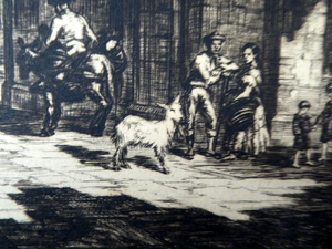 Sidney Tushingham (1884-1968). Pencil Signed Drypoint Etching.  Plaza del Corrillo, Salamanca in Spain. Framed and in excellent condition