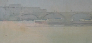 Knighton Hammond. Old London Bridge - Evening Watercolour 1920s