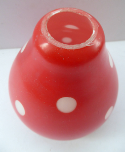 Vintage 1950s Glass Lamp Shade - Toadstool Design. White Glass with Over-Printed Red Colour