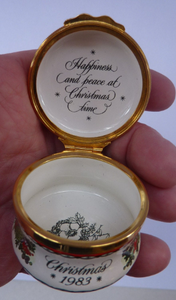 Vintage Halcyon Days Enamels Christmas Box 1983. Traditional Image of Christmas Flowers. Excellent Condition
