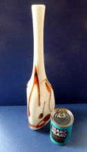 Load image into Gallery viewer, Mid-Century Italian V.B Opaline Vase with Orange and Black Stripes &amp; Streaks; with Attenuated Neck. 17 inches in height
