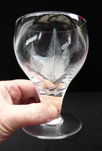 Rarer Set of Five STUART CRYSTAL WOODCHESTER Gin & Tonic Glasses. With Engraved Fern Design. Signed