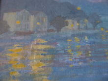 Load image into Gallery viewer, SCOTTISH ART. Pretty 1990s Vintage Watercolour by Irene HALLIDAY. Night Waters at Symi in Greece
