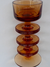 Load image into Gallery viewer, Collectable 1970s SHERINGHAM WEDGWOOD GLASS Topaz or Amber Candlestick by Stennett-Wilson. 6 inches high
