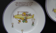 Load image into Gallery viewer, Rare 1930s SHELLEY POTTERY Mabel Lucie Attwell Boo-Boos Matched Trio: Cup, Saucer &amp; Side Plate. Aeroplane Design
