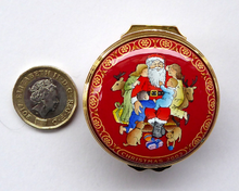 Load image into Gallery viewer, Vintage Halcyon Days Enamels Christmas Box. Santa Visiting Children at Christmas. Excellent Condition
