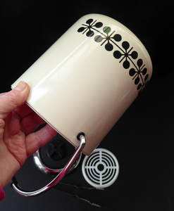 Vintage 1960s JAPANESE White Enamel Ice Bucket with Atomic Design. Original plastic drip tray and chrome tongs