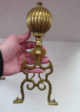 Load image into Gallery viewer, Aesthetic Movement Brass Fire Dogs or Antique Andirons with Large Ribbed Balls Finials
