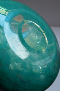 Pretty SCOTTISH MONART GLASS Shallow Pin Dish. Mottled Pale Blue and Green Glass with Gold Aventurine & Customary Raised Pontil Mark
