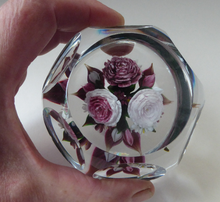 Load image into Gallery viewer, Rare RICK AYOTTE Limited Edition 1995 Cushion Cut Paperweight: Floral / Roses. LARGE SIZE 
