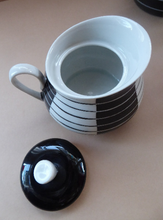 Load image into Gallery viewer, 1950s Polish Porcelain Coffee Set by Marian Pasich for Chodziez. Stylish and Extremely Rare Black and White Stripes Set
