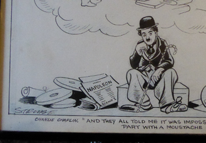 Original Pen Cartoon for Sale by Sidney Strube. Charlie Chapin as the Great Dictator