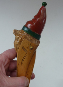 Wooden NUTCRACKER in the Form of a Little Elf or Gnome. 1950s Vintage Folk Art. Really Cute Wee Carved Face