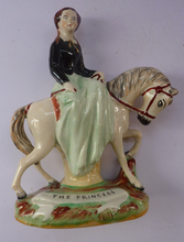 Load image into Gallery viewer, Gorgeous &amp; Rare Pair of STAFFORDSHIRE FIGURES. The Prince and Princess of Wales on Horseback
