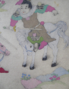 1930s Elyse Lord Coloured Drypoint Etching. Chinese Warriors on Horseback