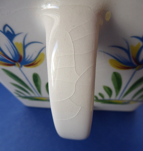 1950s BRISTOL POTTERY Kitchen Canister or Storage Jar. Vintage Old Delft Tulip Design with Carrying Handle. SALT