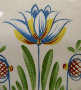 1950s BRISTOL POTTERY Kitchen Canister or Storage Jar. Vintage Old Delft Tulip Design with Carrying Handle. No Lettering