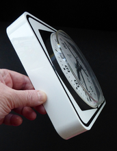 Load image into Gallery viewer, Vintage 1970s ANSTEY &amp; WILSON Abstract Black and White Wall Clock. Good Vintage Condition. Battery Operated
