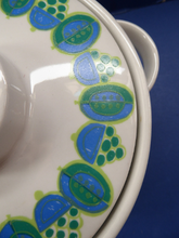 Load image into Gallery viewer, Rarer Granada Pattern: Vintage Norwegian FIGGJO FLINT Cassrole Dish with Minimalist Decoration of Blue &amp; Green Polka Dots
