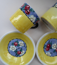 Load image into Gallery viewer, SCOTTISH POTTERY. Sweet Little 1930s BOUGH Pottery Pair of Cups and Saucers
