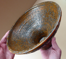 Load image into Gallery viewer, NORWEGIAN AWF (Arnold Wiigs Fabrikker) Large Brutalist Design Pottery Bowl on Small Foot. Incised Decoration to the Exterior

