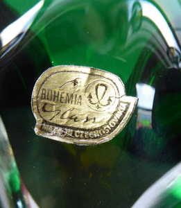 HOSPODKA STYLE; Made in Czechoslovakia Label. Fine Chunky 1960s Green and Yellow Cased Glass Bowl