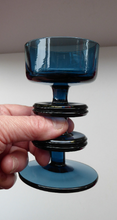 Load image into Gallery viewer, Stylish 1970s SHERINGHAM WEDGWOOD GLASS Blue Candlestick by Stennett-Wilson. 5 inches High
