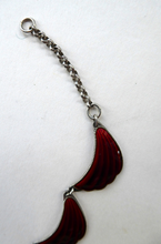 Load image into Gallery viewer, 1950s NORWEGIAN Guilloche Enamel and Silver Necklace by Elvik &amp; Co. with 12 Red Shell Shaped Links
