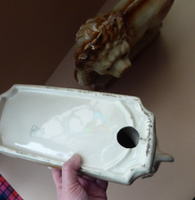 Load image into Gallery viewer, LARGE PAIR of ANTIQUE Staffordshire Style Medici Lions with front paw on ball. 14 inches in length
