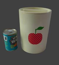 Load image into Gallery viewer, Quirky Vintage Storage Pot or Ice Bucket. Space Age White Plastic with Abstract Red Apple Motif, 1960s
